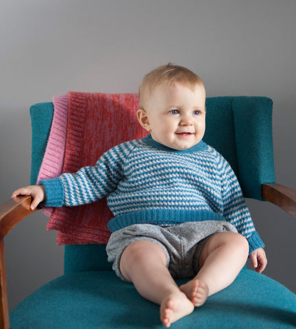 Raglan Sleeved Baby Jumper, Cloud and Turquoise