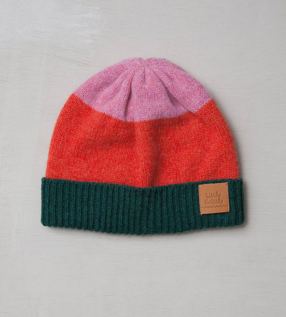 Beanie Hat, Orange & Forest - Little Knittle