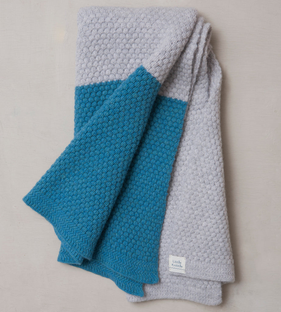 Chunky Bramble Blanket, Cloud and Blue - Little Knittle