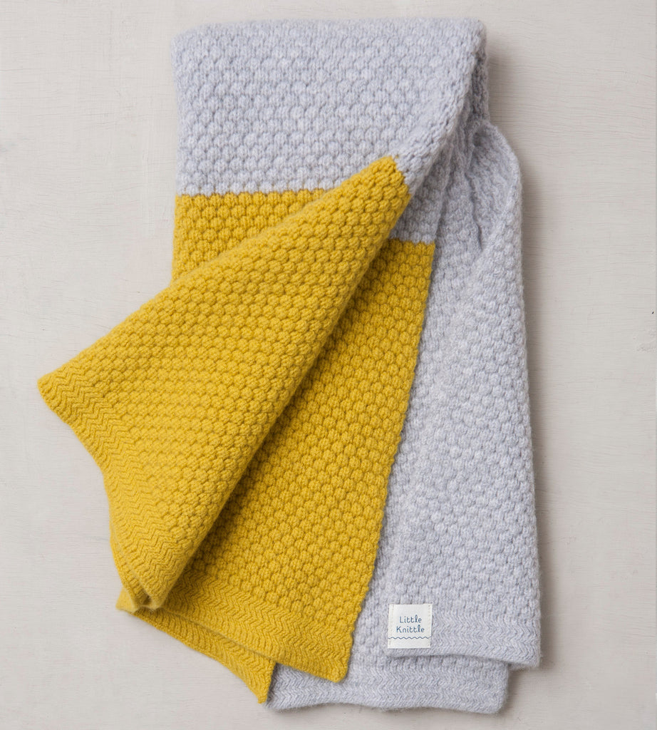 Chunky Bramble Blanket, Cloud and Mustard - Little Knittle