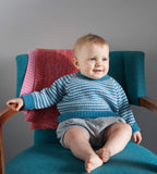 Raglan Sleeved Baby Jumper, Cloud and Turquoise - Little Knittle