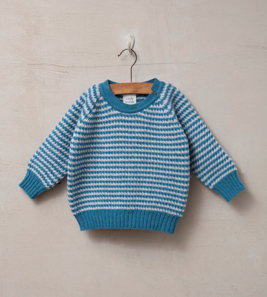 Raglan Sleeved Baby Jumper, Cloud and Turquoise - Little Knittle