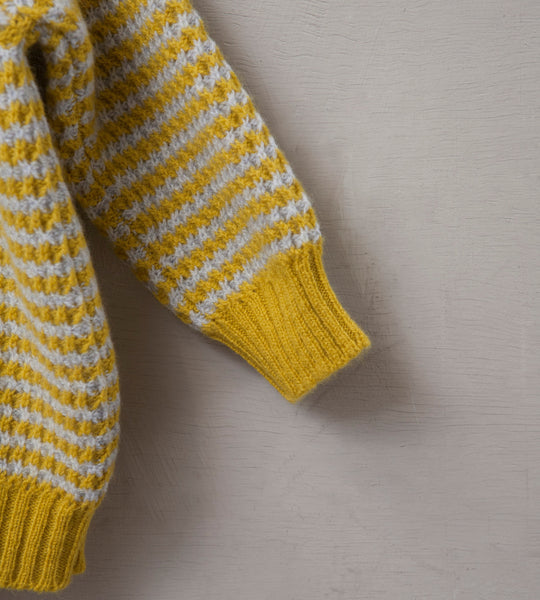Raglan Sleeved Baby Jumper, Cloud and Mustard - Little Knittle